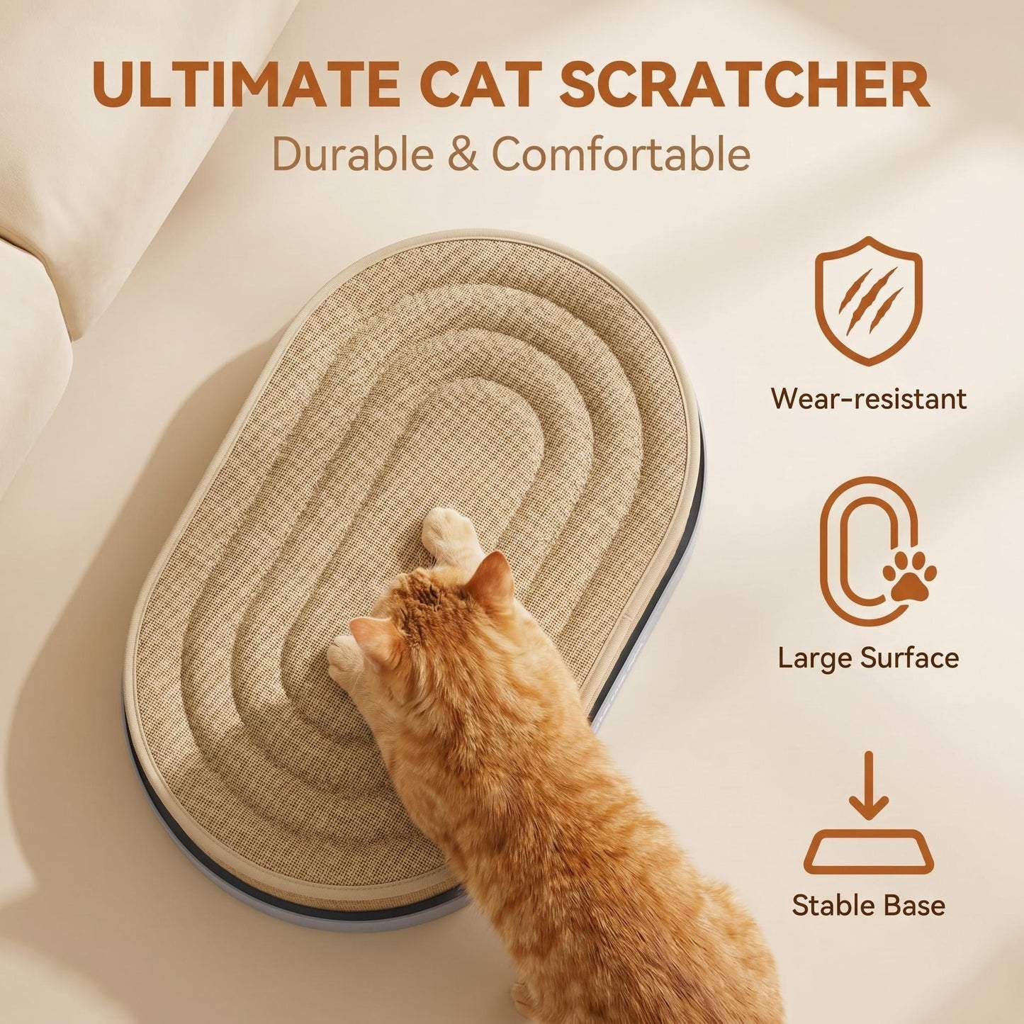 DELOMENPA 2-in-1 Cat Scratcher Bed, Large Sisal Cat Lounge with Durable Plastic Base and Plush Sponge Cushion, Heavy Duty Non-Shedding Scratching Pad for Indoor Cats, Furniture Protector, 22"x14" for Large Size（Blue）