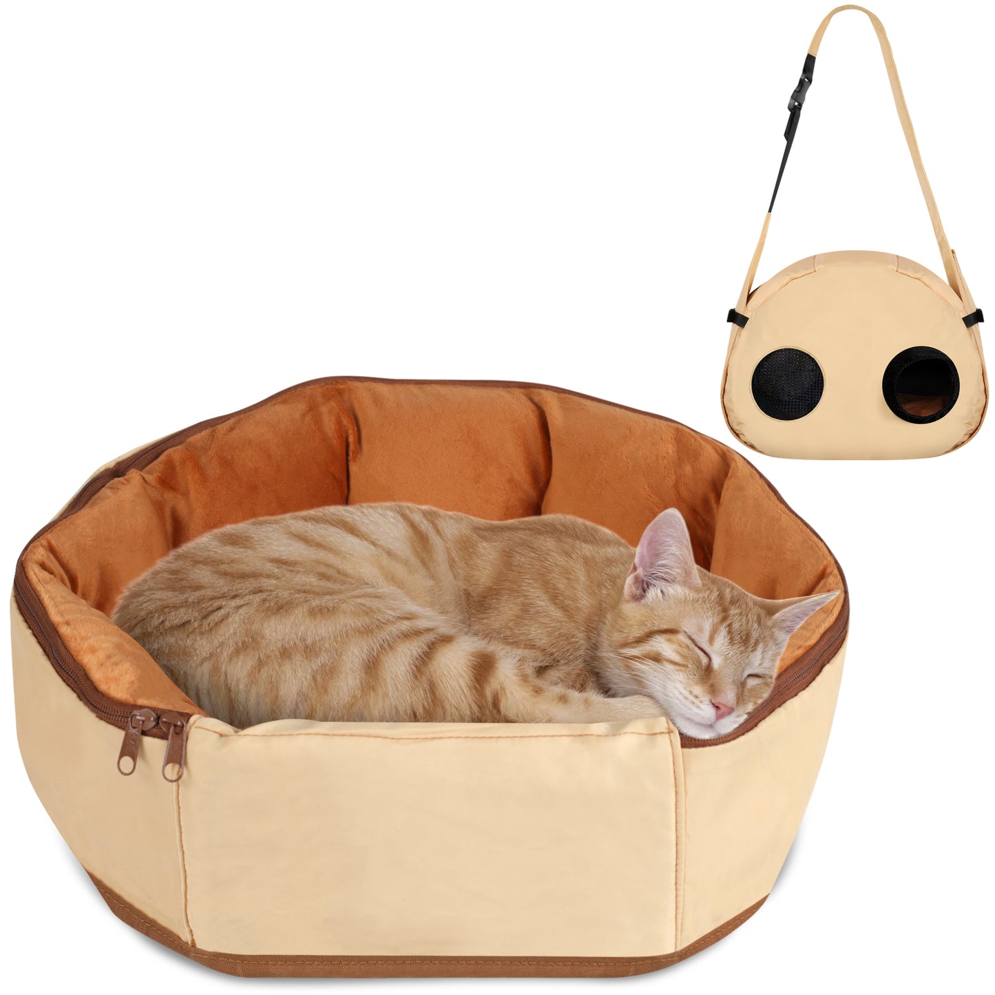 DELOMENPA 2-in-1 Pet Nest & Crossbody Bag-Khaki