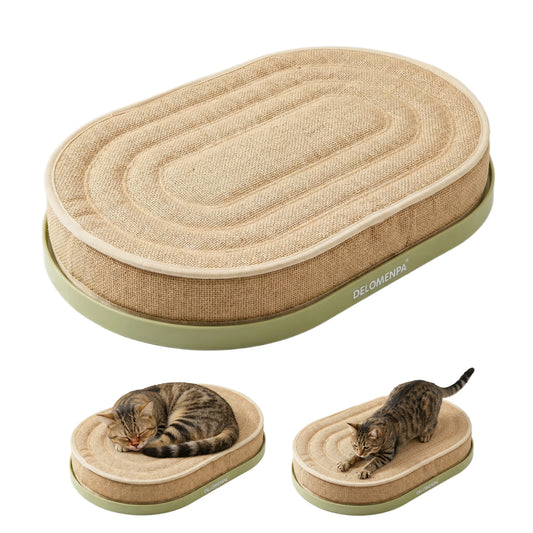 DELOMENPA 2-in-1 Cat Scratcher Bed, Large Sisal Cat Lounge with Durable Plastic Base and Plush Sponge Cushion, Heavy Duty Non-Shedding Scratching Pad for Indoor Cats, Furniture Protector, 22"x14" for Large Size