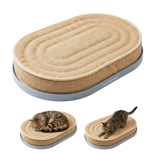 DELOMENPA 2-in-1 Cat Scratcher Bed, Large Sisal Cat Lounge with Durable Plastic Base and Plush Sponge Cushion, Heavy Duty Non-Shedding Scratching Pad for Indoor Cats, Furniture Protector, 22"x14" for Large Size（Blue）