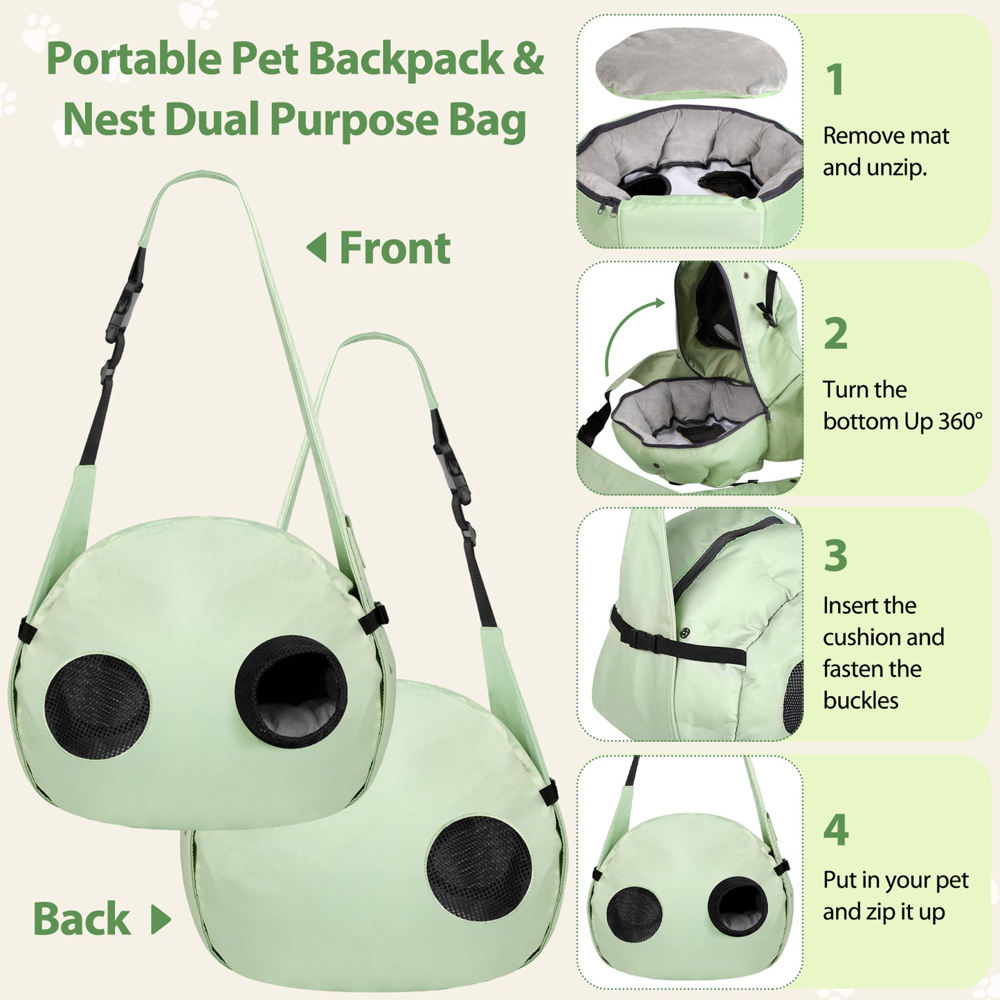DELOMENPA 2-in-1 Pet Nest & Crossbody Bag-Green