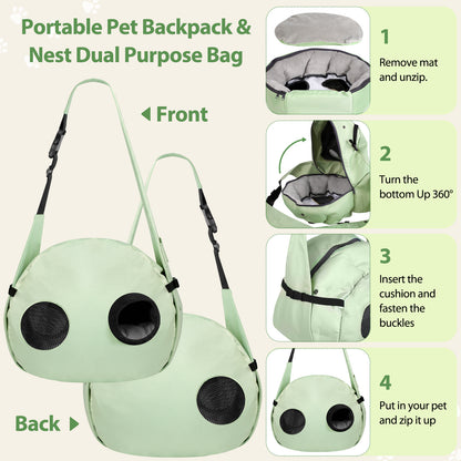 DELOMENPA 2-in-1 Pet Nest & Crossbody Bag-Green