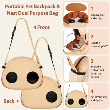 DELOMENPA 2-in-1 Pet Nest & Crossbody Bag-Khaki
