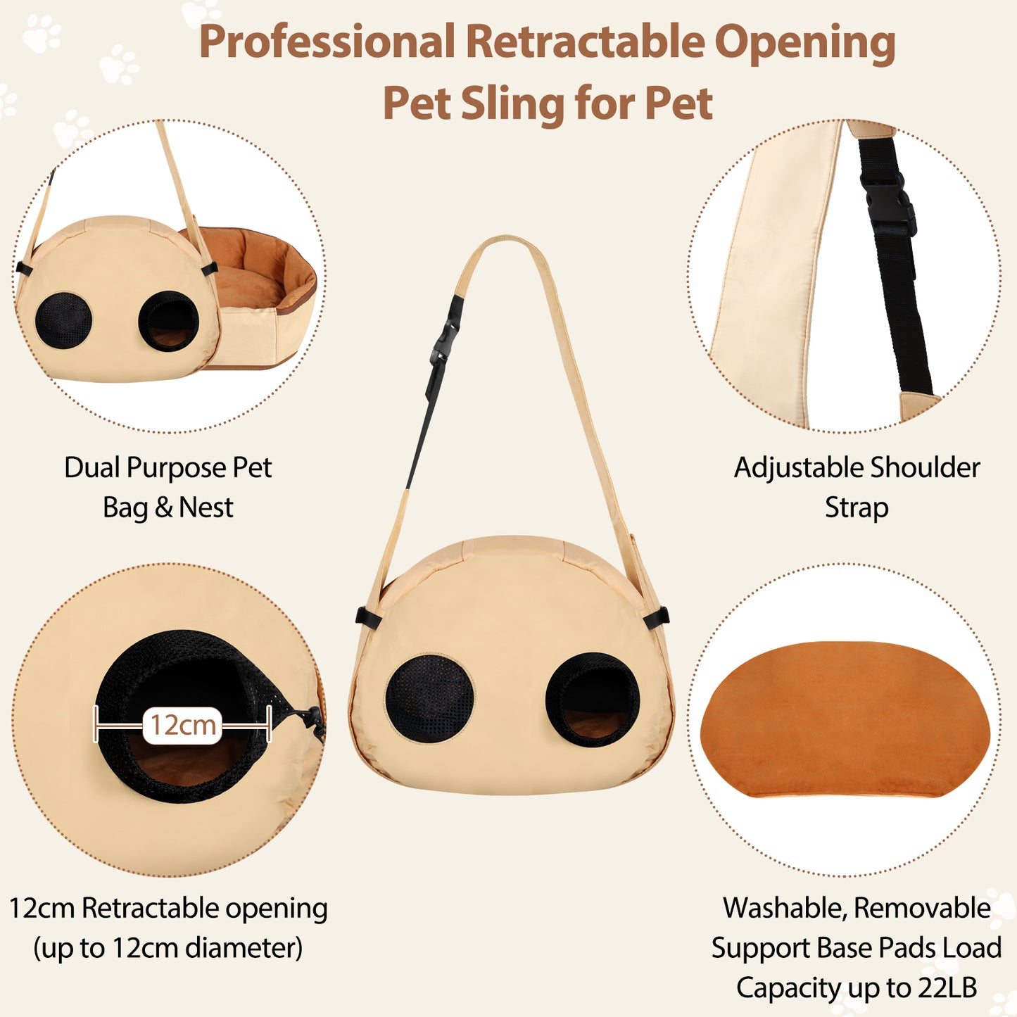 DELOMENPA 2-in-1 Pet Nest & Crossbody Bag-Khaki