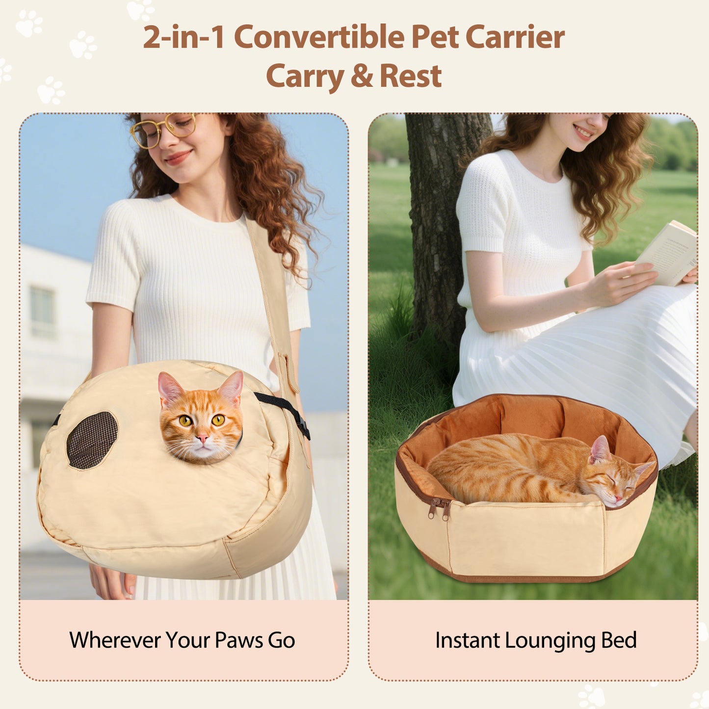 DELOMENPA 2-in-1 Pet Nest & Crossbody Bag-Khaki