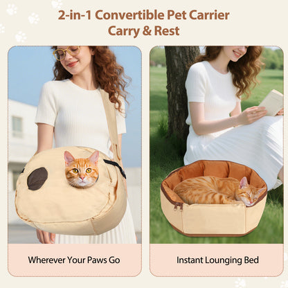 DELOMENPA 2-in-1 Pet Nest & Crossbody Bag-Khaki