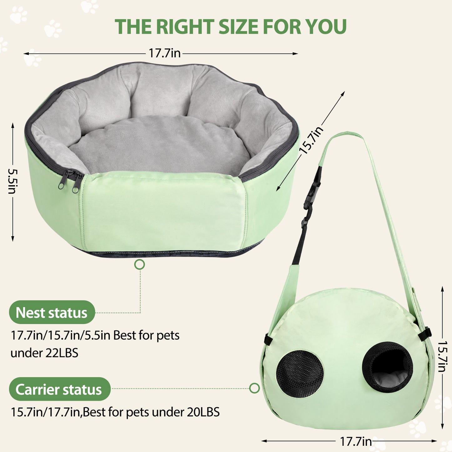 DELOMENPA 2-in-1 Pet Nest & Crossbody Bag-Green