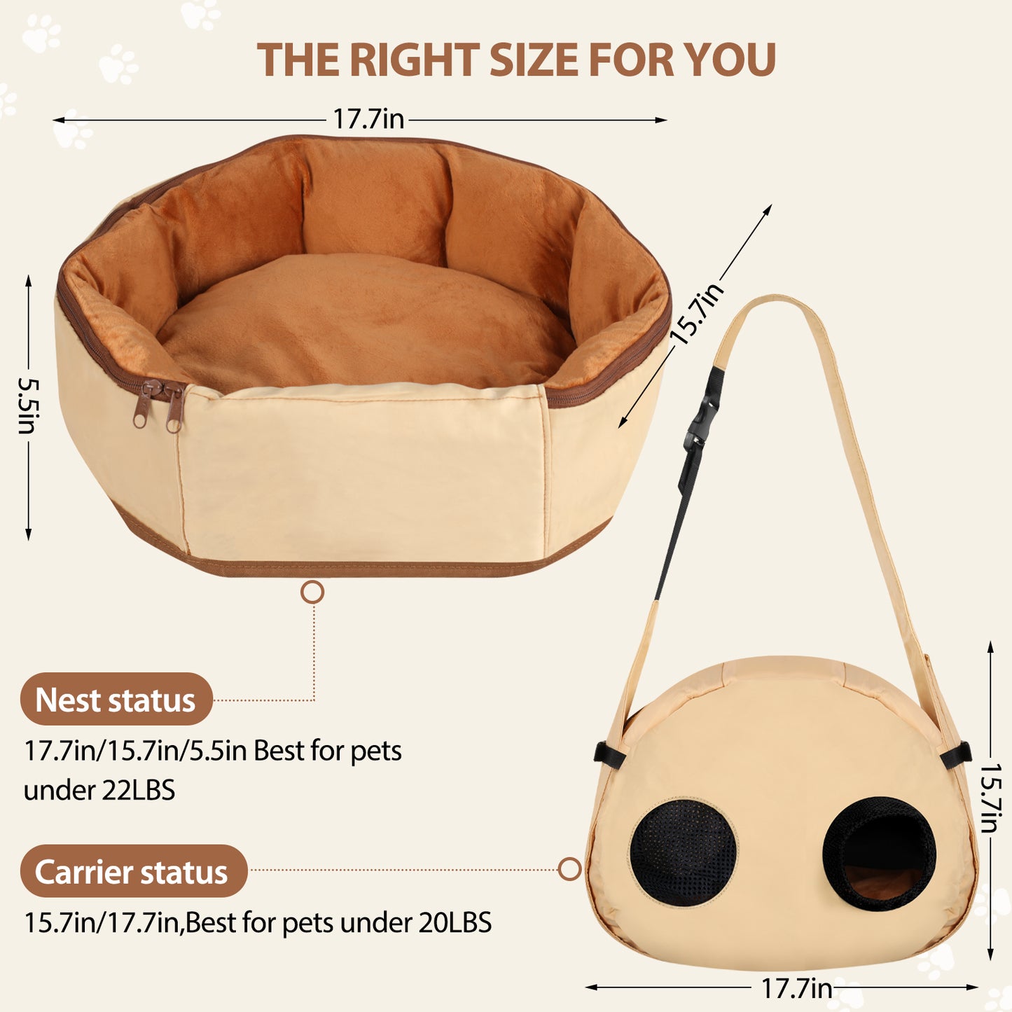 DELOMENPA 2-in-1 Pet Nest & Crossbody Bag-Khaki