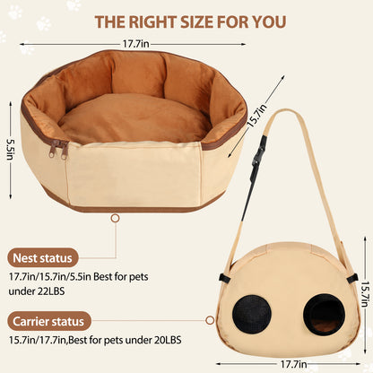 DELOMENPA 2-in-1 Pet Nest & Crossbody Bag-Khaki