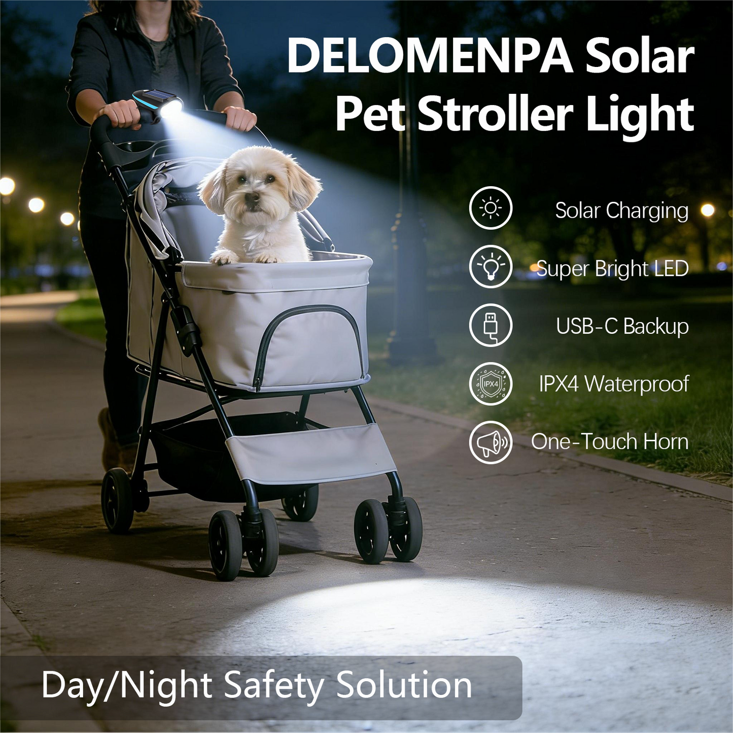 DELOMENPA Pet Stroller Solar Light for Dog/Cat Carriage