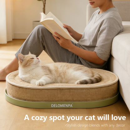 DELOMENPA 2-in-1 Cat Scratcher Bed, Large Sisal Cat Lounge with Durable Plastic Base and Plush Sponge Cushion, Heavy Duty Non-Shedding Scratching Pad for Indoor Cats, Furniture Protector, 22"x14" for Large Size