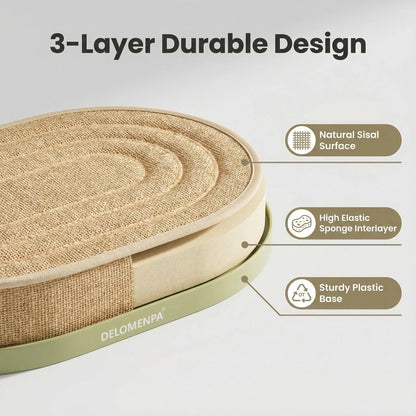 DELOMENPA 2-in-1 Cat Scratcher Bed, Large Sisal Cat Lounge with Durable Plastic Base and Plush Sponge Cushion, Heavy Duty Non-Shedding Scratching Pad for Indoor Cats, Furniture Protector, 22"x14" for Large Size