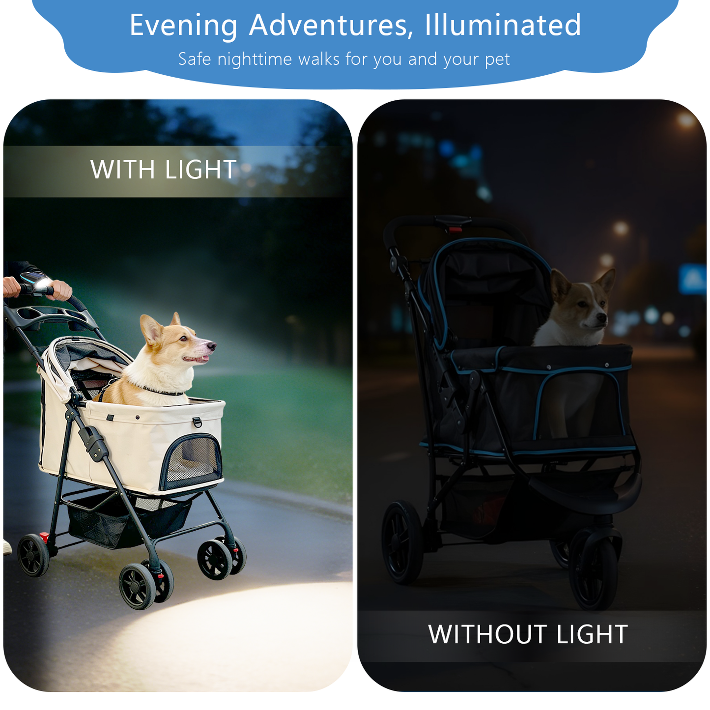 DELOMENPA Pet Stroller Solar Light for Dog/Cat Carriage