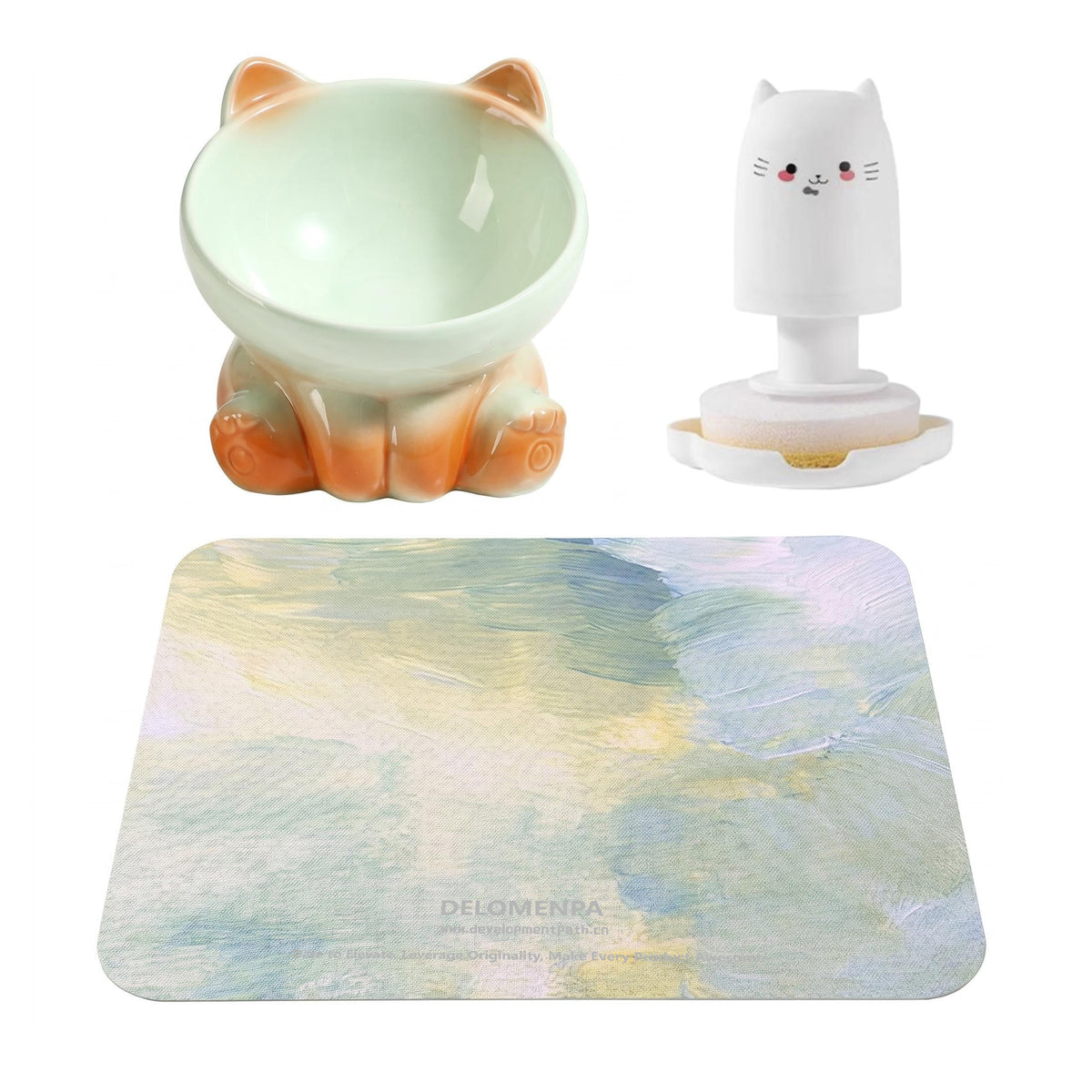 Elevated Ceramic Cat Bowl for Neck Protection, 15° Tilted Whisker Friendly Pet Feeder for Vomiting Prevention, Ergonomic Raised Cat Dish, Modern Aesthetic Feeder for Kittens & Adult Cats