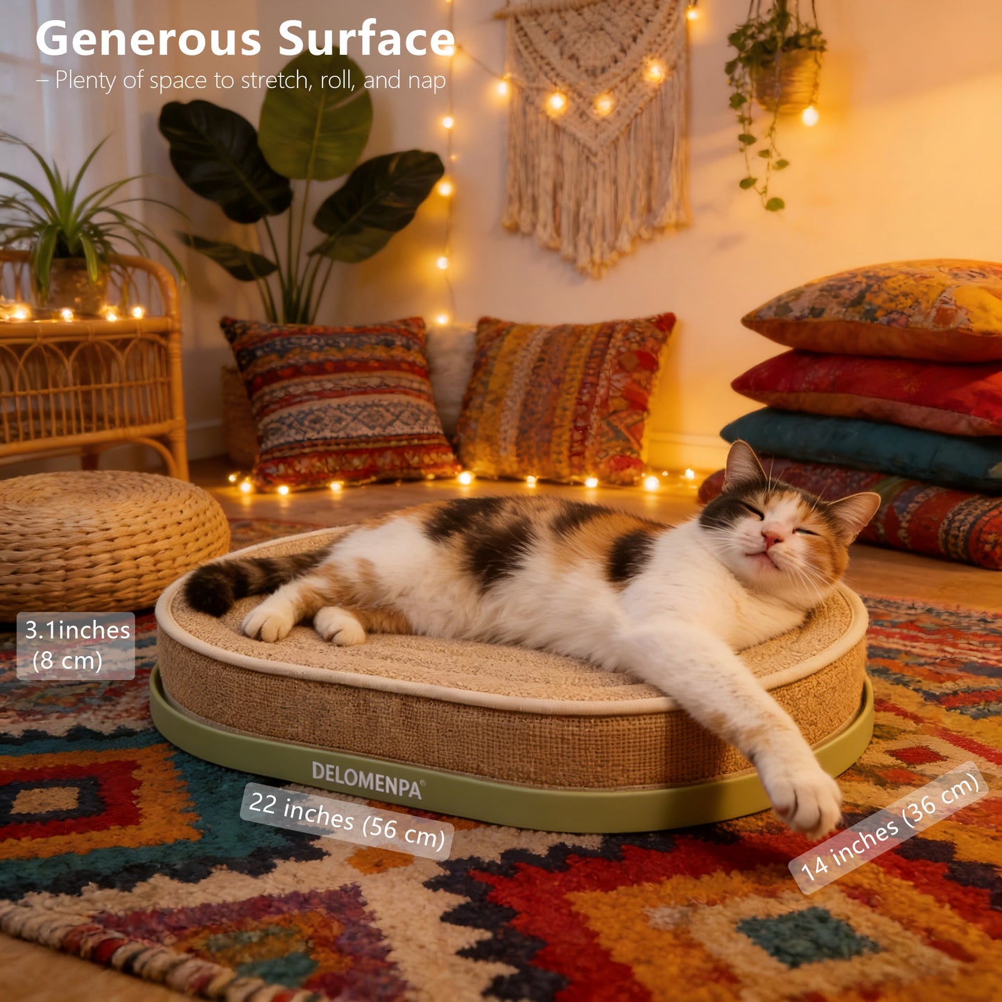 DELOMENPA 2-in-1 Cat Scratcher Bed, Large Sisal Cat Lounge with Durable Plastic Base and Plush Sponge Cushion, Heavy Duty Non-Shedding Scratching Pad for Indoor Cats, Furniture Protector, 22"x14" for Large Size