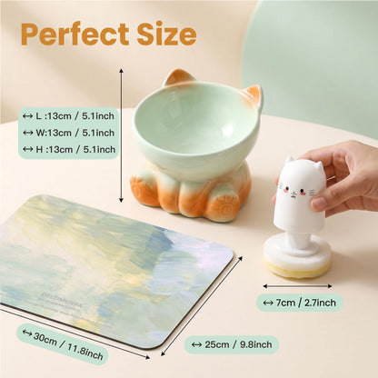 Elevated Ceramic Cat Bowl for Neck Protection, 15° Tilted Whisker Friendly Pet Feeder for Vomiting Prevention, Ergonomic Raised Cat Dish, Modern Aesthetic Feeder for Kittens & Adult Cats