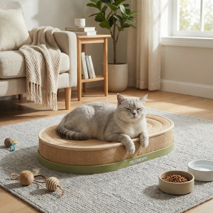 DELOMENPA 2-in-1 Cat Scratcher Bed, Large Sisal Cat Lounge with Durable Plastic Base and Plush Sponge Cushion, Heavy Duty Non-Shedding Scratching Pad for Indoor Cats, Furniture Protector, 22"x14" for Large Size