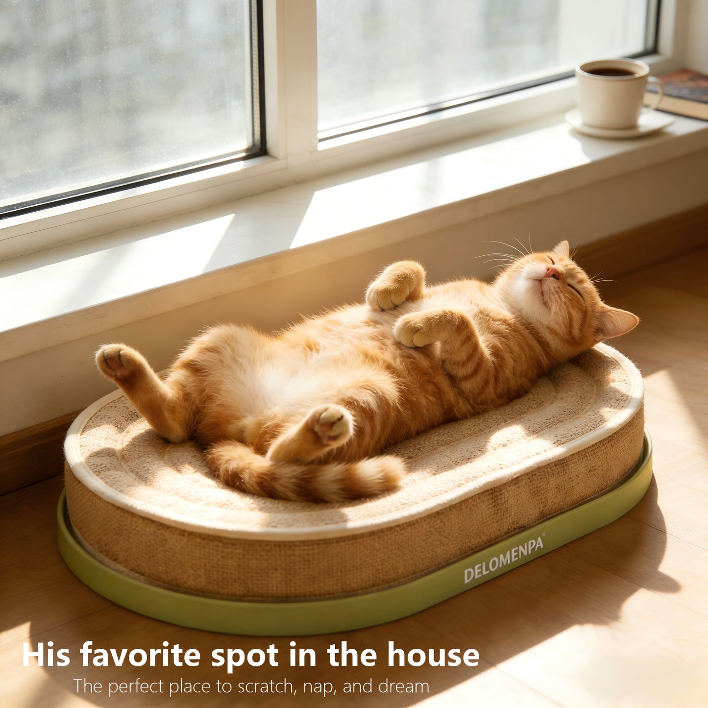 DELOMENPA 2-in-1 Cat Scratcher Bed, Large Sisal Cat Lounge with Durable Plastic Base and Plush Sponge Cushion, Heavy Duty Non-Shedding Scratching Pad for Indoor Cats, Furniture Protector, 22"x14" for Large Size